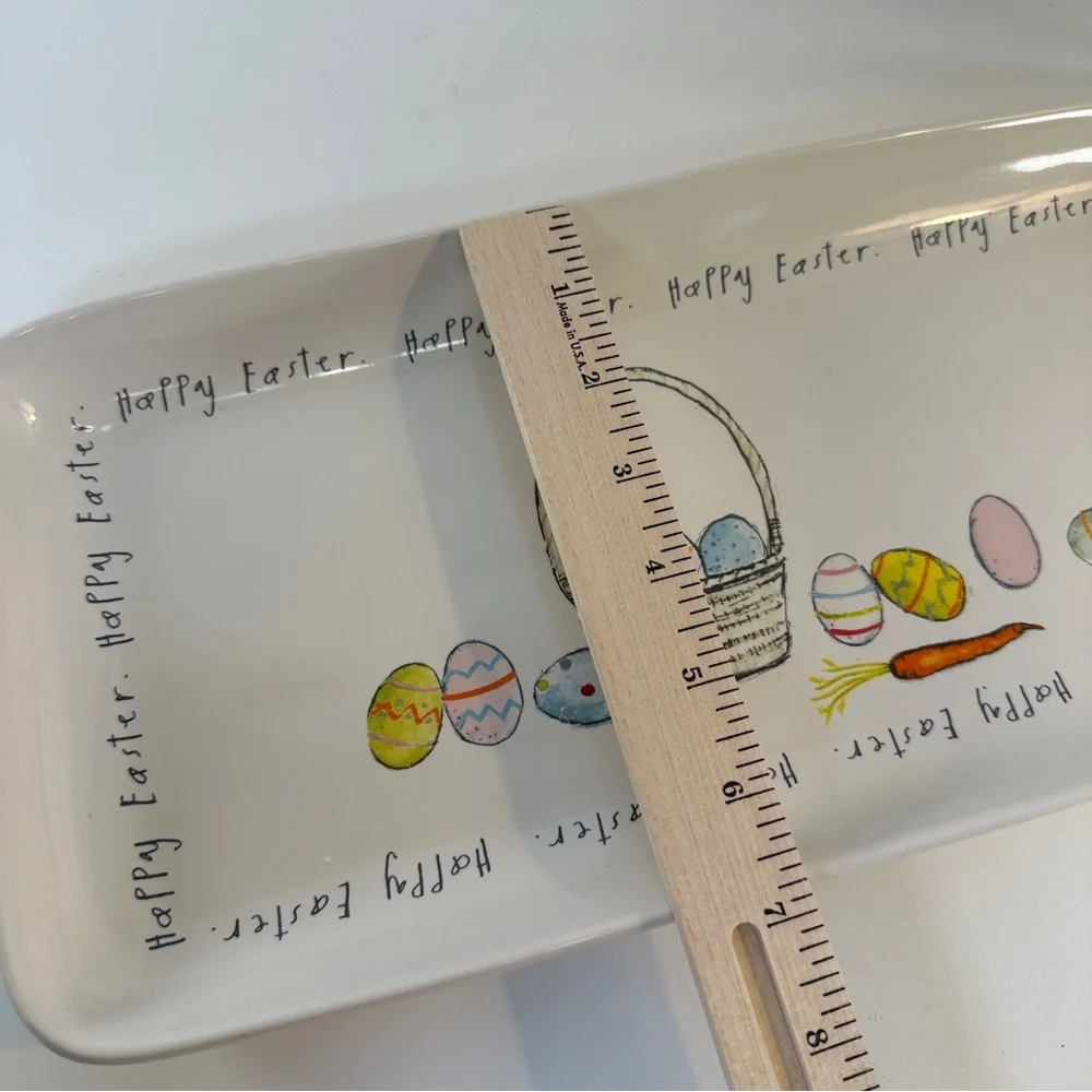 NWOT Rae Dunn Happy Easter Platter Ceramic Serving Tray Spring‎ Eggs Basket
